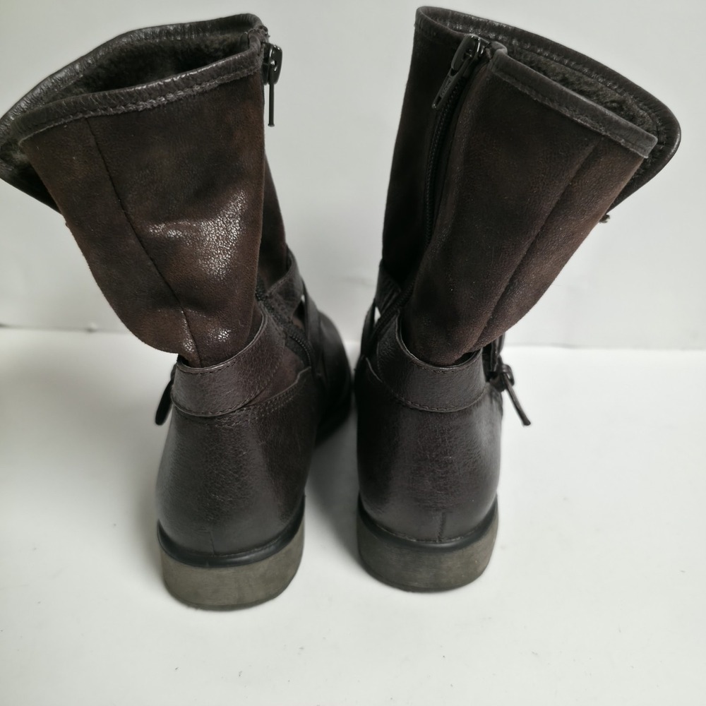 Baretraps Sabella Brown Leather Moto Boots Faux Fur Lined Buckle Women's 8M - Picture 6 of 16